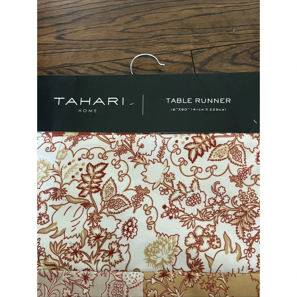 Tahari Home Patchwork Fall Table Runner Orange Yellow Tan Floral 16